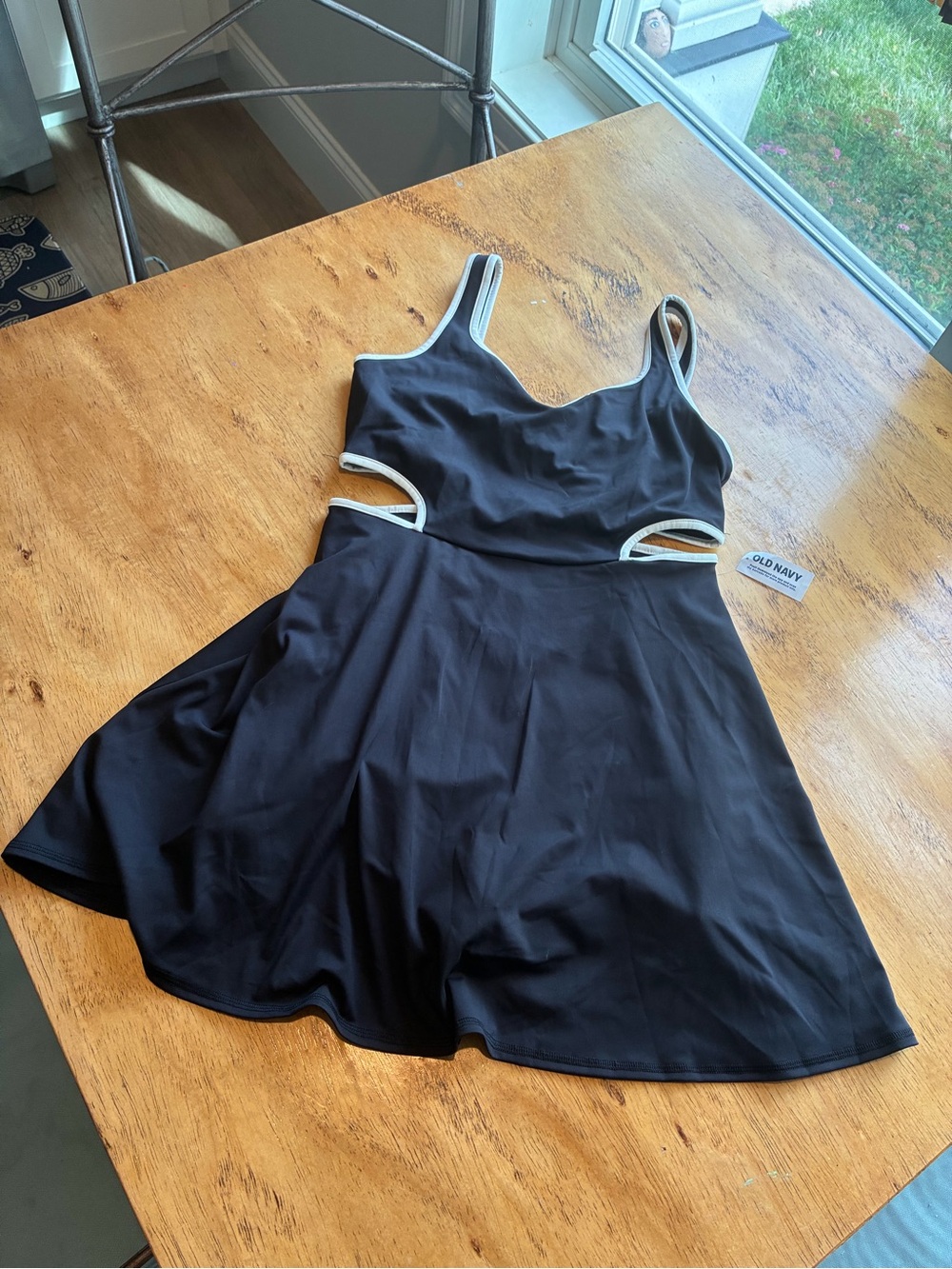 Old Navy Black Mini Dress with White Trim Cutout Skater Style and shorts NWT